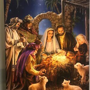 THE NATIVITY FULLY ILLUMINATED LED ART BY GLOW DECOR W/REMOTE. 18X24